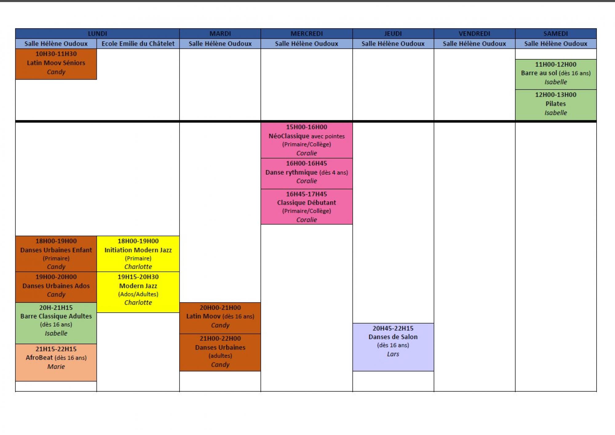 Horaires - saison 2023-2024